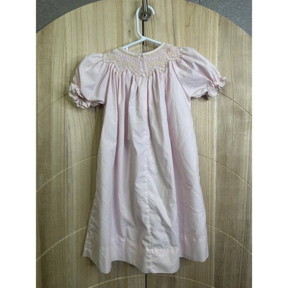 Le Za Me Pink Smocked Bishop Dress Girls 3T Puff Sleeve Button Back - Picture 6 of 8